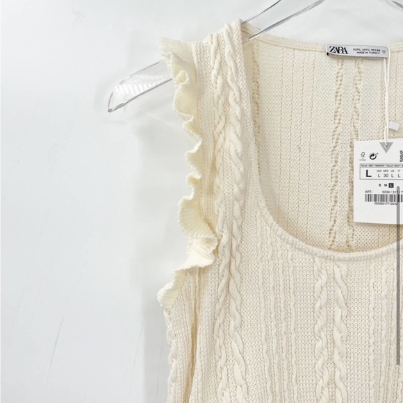 ZARA Ruffle Trim Knit Tank Top L Cream - Picture 4 of 5
